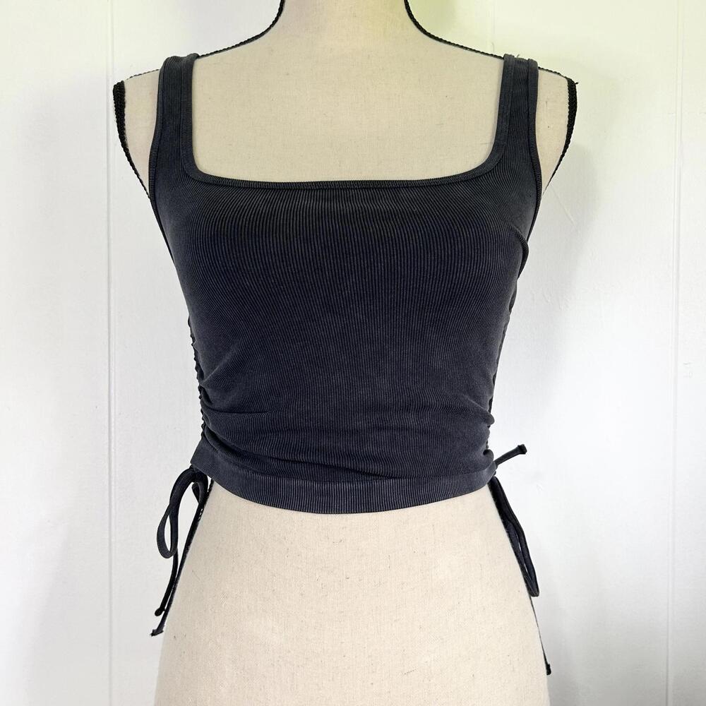 ANWND Gray Ribbed Sleeveless Scrunch Tank Top Crop Top Women's Medium Large